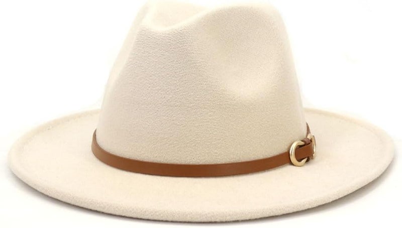 CCAKXCJJ Fedora Hats for Men Women Felt Jazz Hat Wide Brim Panama Hat with Belt Buckle - Image 1